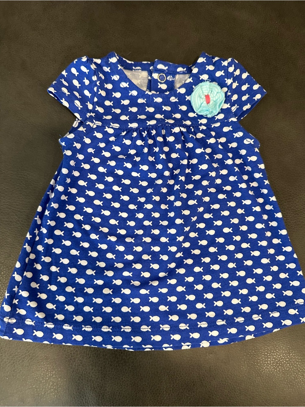 child of mine Blue Fish-Print Dress with Aqua Flower